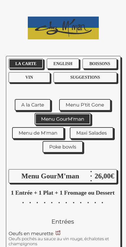 Chez M'man in light mode website preview